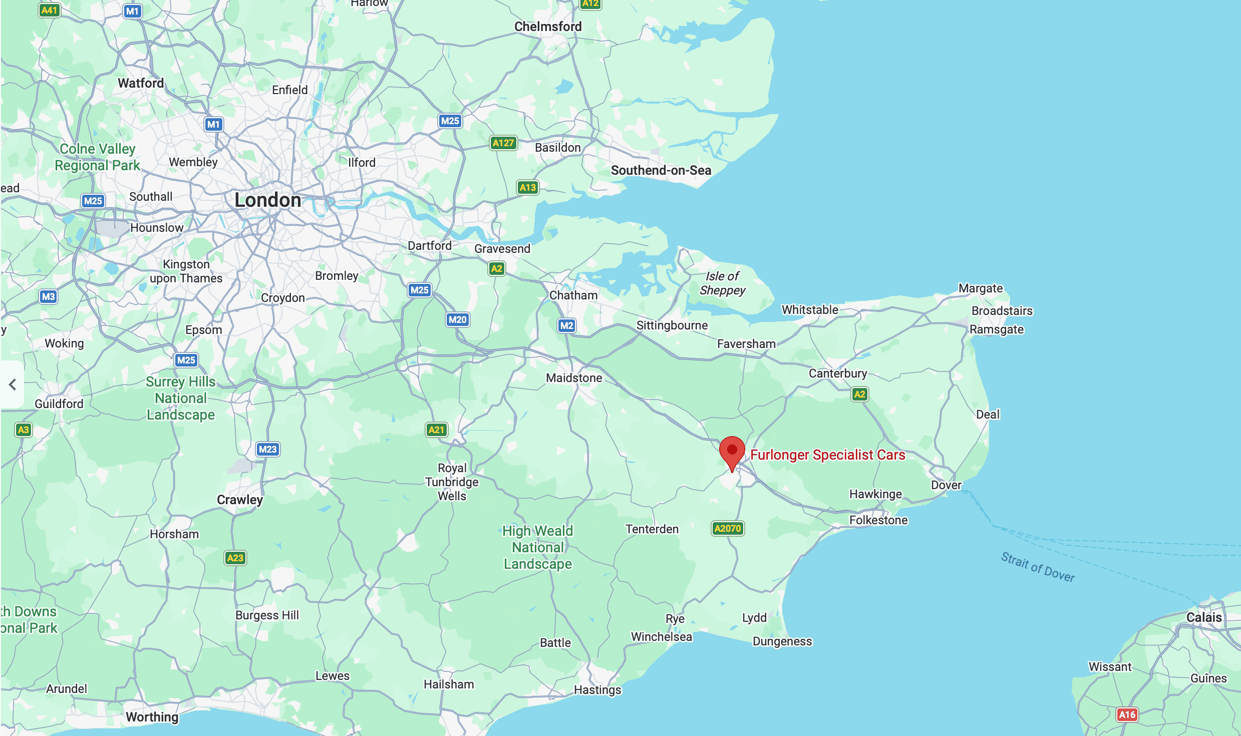 Maps view of Furlonger specialist cars location in Ashford, Kent.