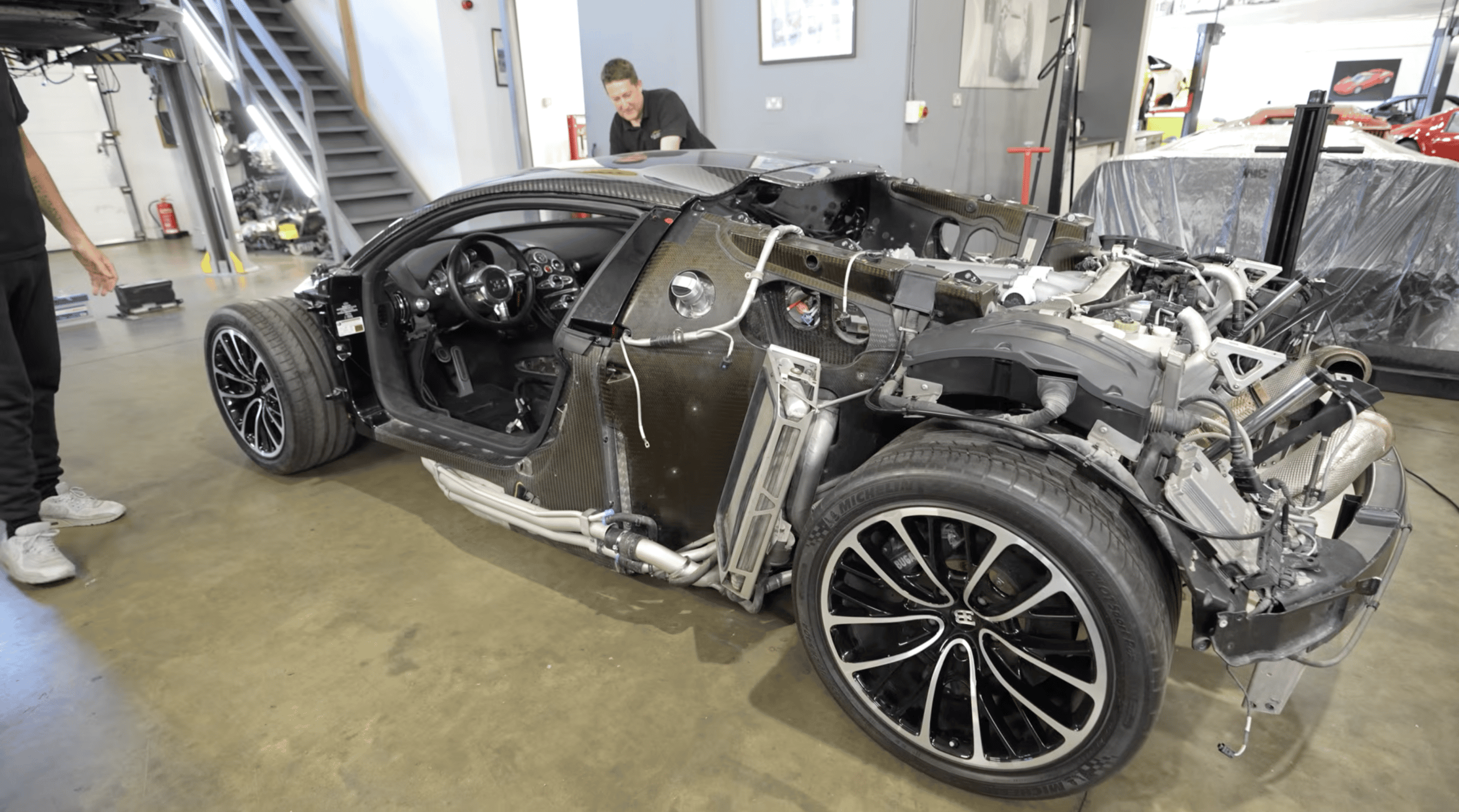 Mark McCann's Bugatti Veyron being put back together at Furlonger