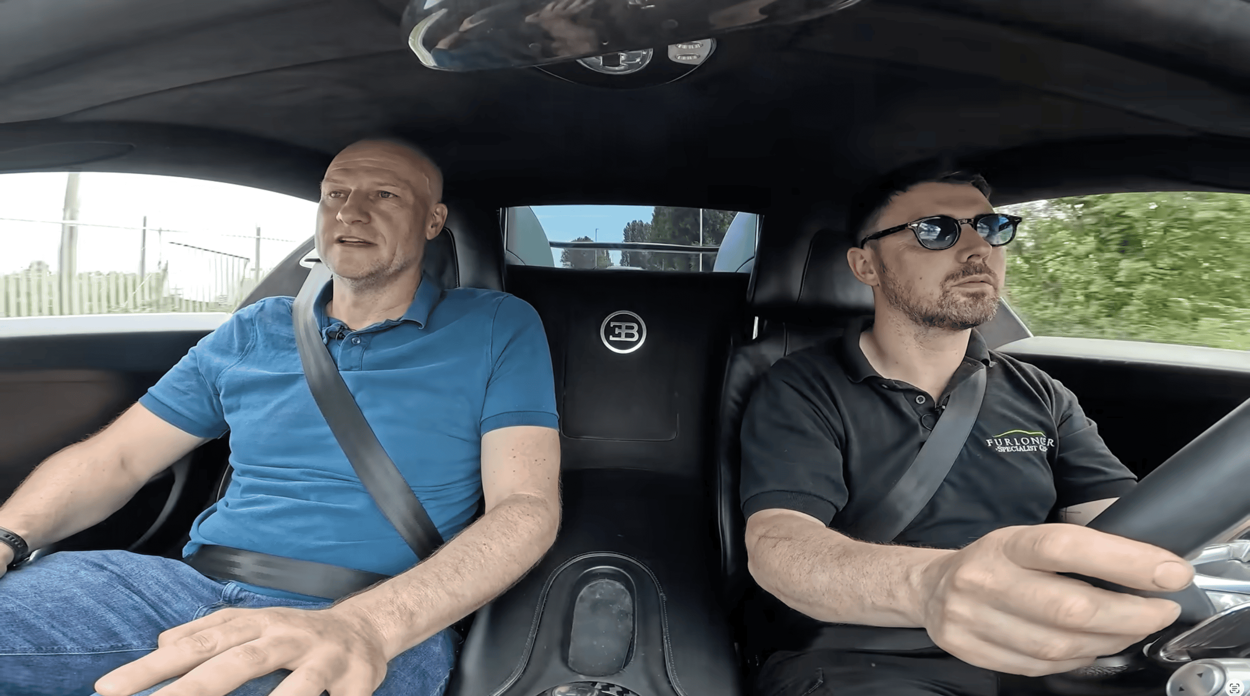 Veyron clutch developer Rob Davis heading out on a test drive with Chris.