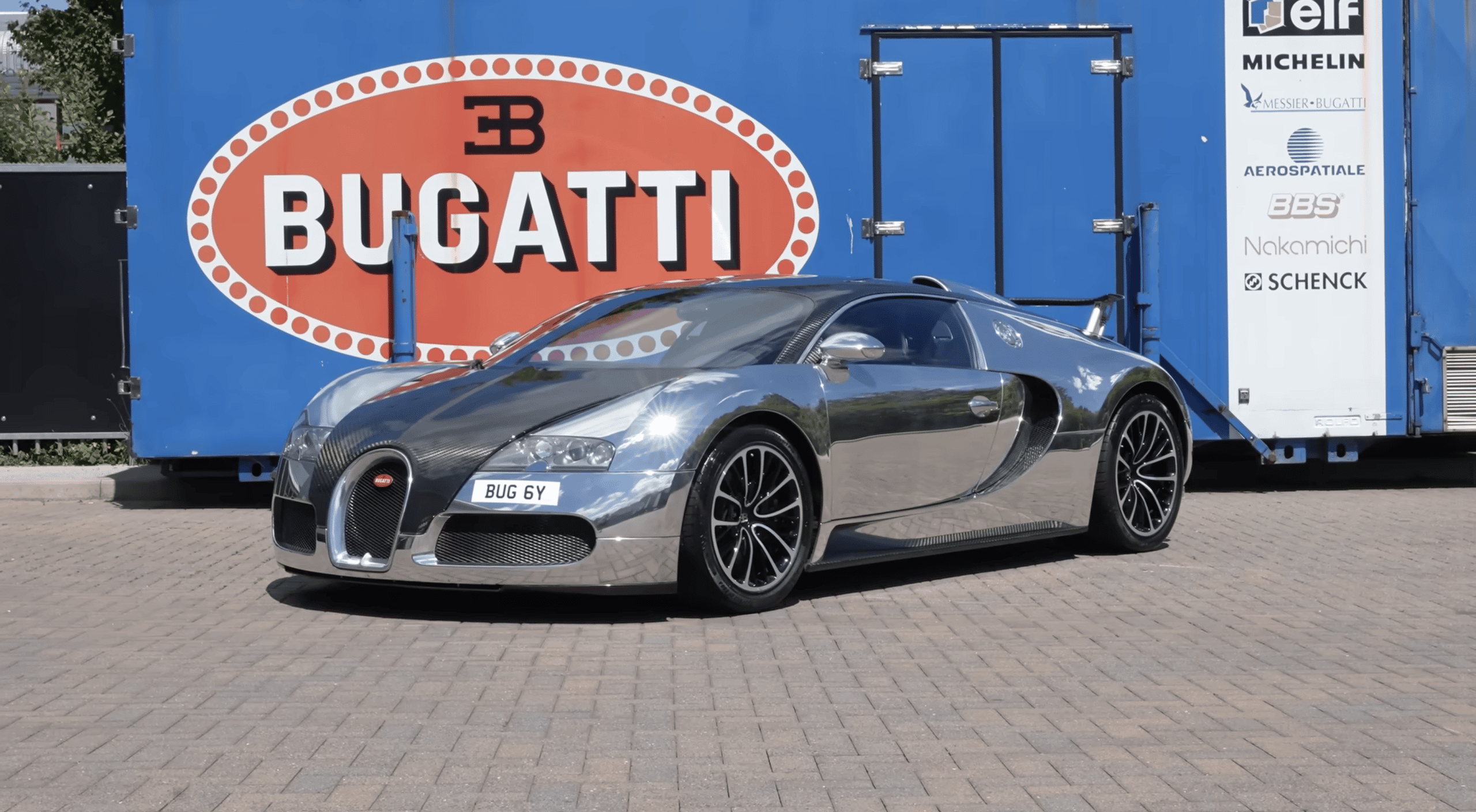 Mark McCann's Bugatti Veyron finished at Furlonger Specialist Cars with Bugatti EB110 LeMans container behind.